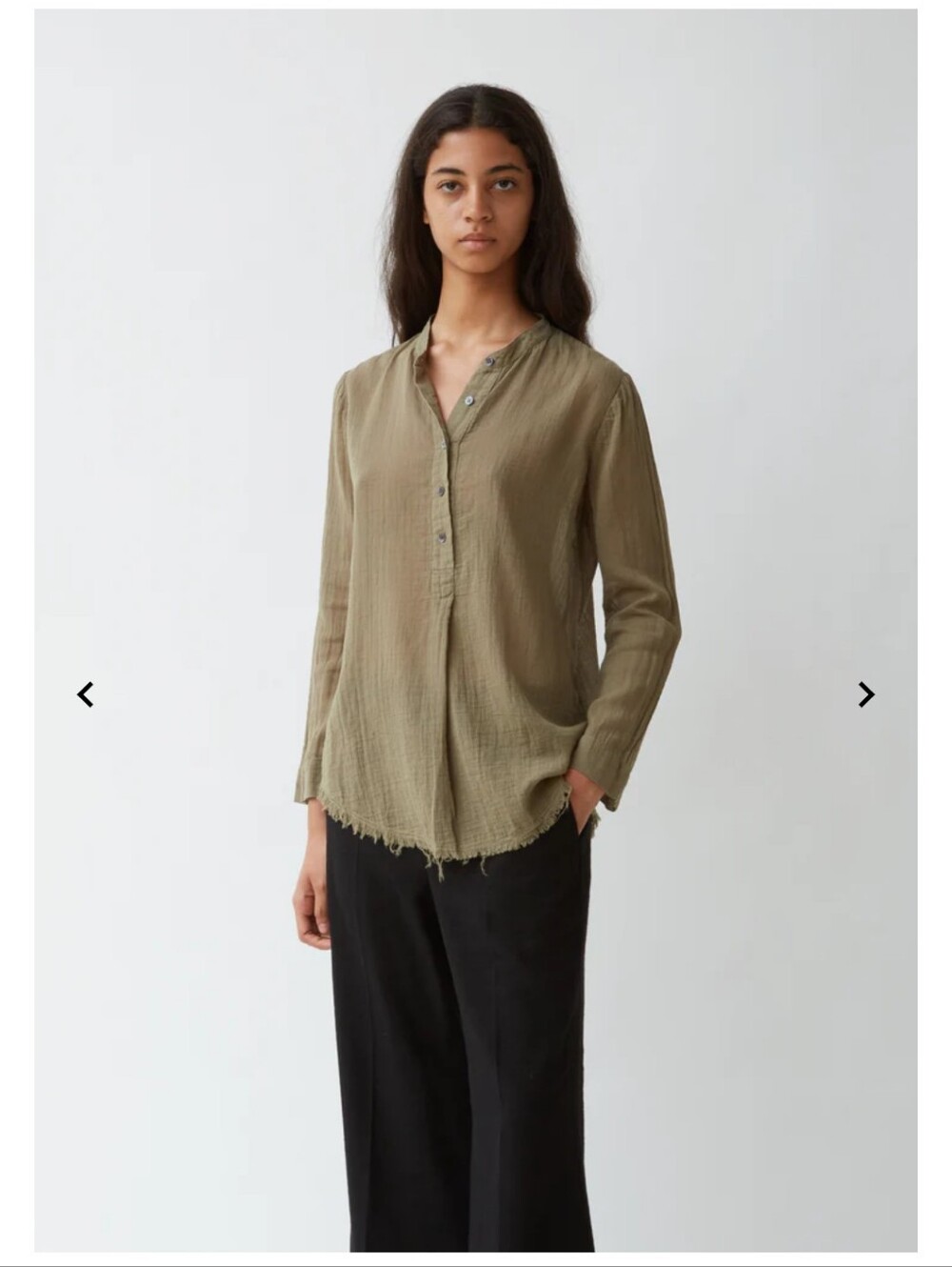 Raquel Allegra perfect cotton henley Olive Green Frayed Band Collar Shirt Size 1